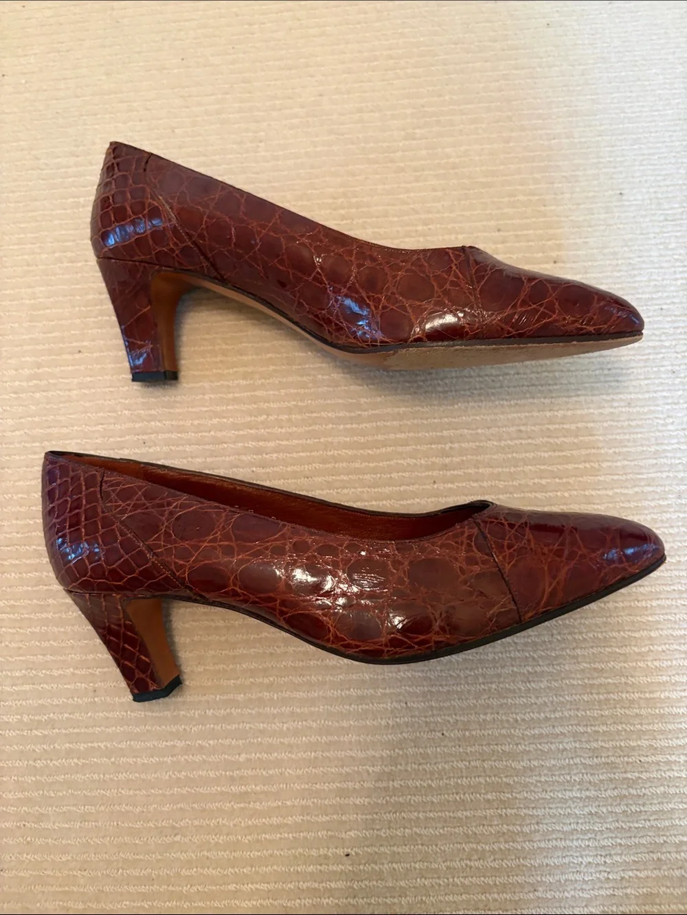 Classic Brown Croc Mid Heel Pump